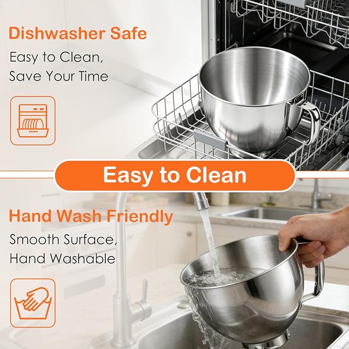 5QT Stainless Steel Mixer Bowl for KitchenAid Tilt Head Stand Mixer | Fits 4.5-5 Quart Models, for KitchenAid Mixer Bowl, for KitchenAid Accessories and Attachments, Dishwasher Safe