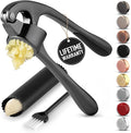 Zulay Kitchen Premium Garlic Press Set - Rust Proof Professional Garlic Mincer Tool - Easy-Squeeze, Easy-Clean with Soft, Ergonomic Handle - Silicone Garlic Peeler & Brush-Dark Gray
