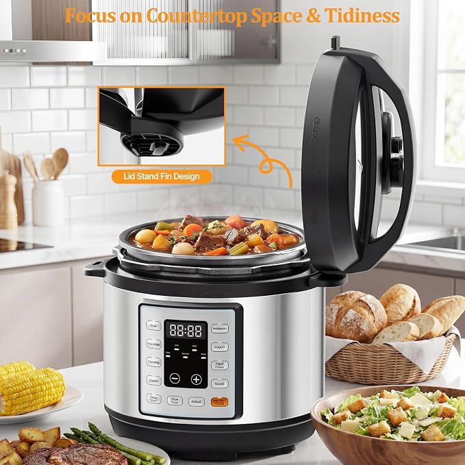 NEWBULIG 10-In-1 Electric Pressure Cooker, 3 Quart Multi Cooker for Rice, Stew and Steam, Small Programmable Stainless Steel Pot with Slow Cook Function and Ceramic Inner Pot
