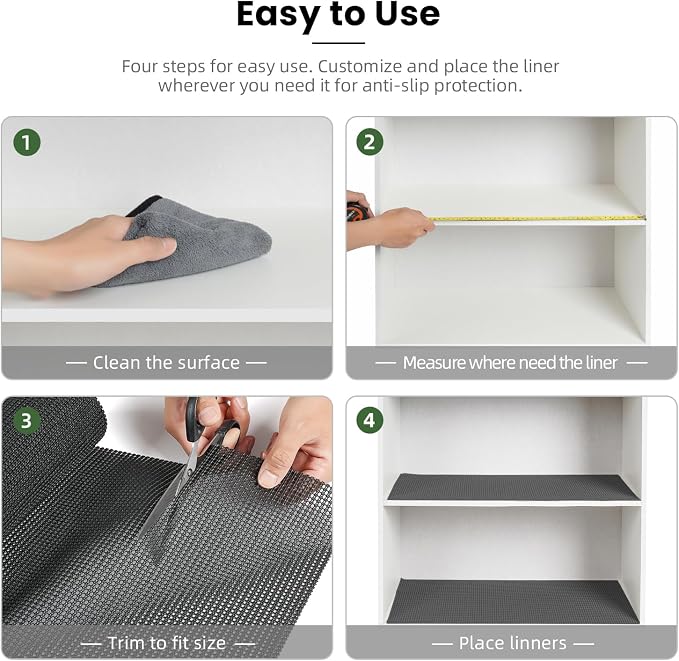 BAGAIL Non-Adhesive Shelf Liner, Thick Strong Grip Drawer Liners for Kitchen Cabinets, Heavy-Duty Easy Cut Cabinet Liners for Shelves, Pantry, Bathroom Cupboards - 17.5" x 10FT, Charcoal