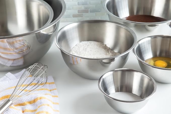 Fox Run 6-Piece Nesting Stainless Steel Polished Mixing Bowls Set | 0.5, 1.25, 2.75, 4.25, 6.25 and 10.75 Quart Mixing Bowl Set | Nesting Bowls For Easy Storage | Durable Stainless Steel Bowls