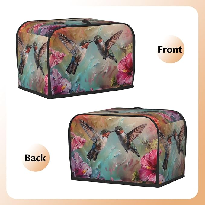 Toaster Cover 2 Slice with Hummingbird Pattern Dustproof Bread Maker Cover Fingerprint Bakeware Protection Wide Slot Toaster Bag Reusable Kitchen Small Appliance Cover