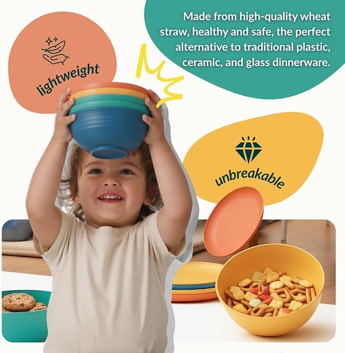 40-Piece Unbreakable Wheat Straw Dinnerwave Sets Plates and Bowls Sets for Kitchen, RV, Dorm, Lightweight Camping Dishes Set, Service for 8, Microwave and Dishwasher Safe Dish Sets (Multi)