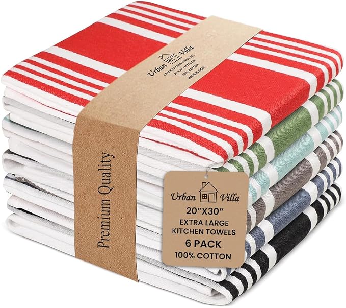 Urban Villa Kitchen Towels Cotton Dish Towels 20”x30” (Set of 6) Multi