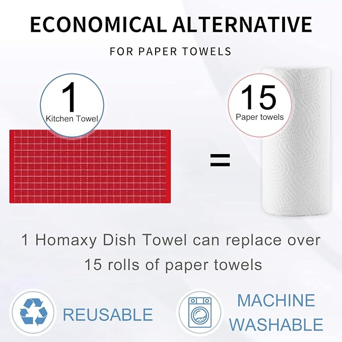 Homaxy 100% Cotton Terry Kitchen Towels, 8 Pack, Red | Ultra Soft and Absorbent Dish Towels for Kitchen, Suitable for Drying and Washing Dishes
