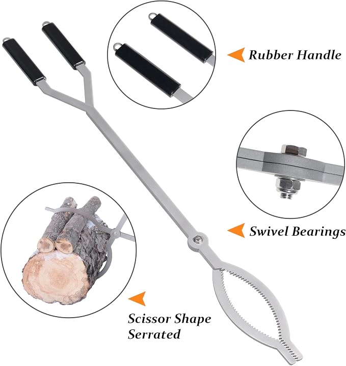 40in Fire Tongs For Fire Pit Outdoor Stainless Steel | Firewood Grabber Large Fire Pit Tool Indoor Fireplace Log Grabbers Tool Outdoor Bonfire Campfire Backyard Deck Camping