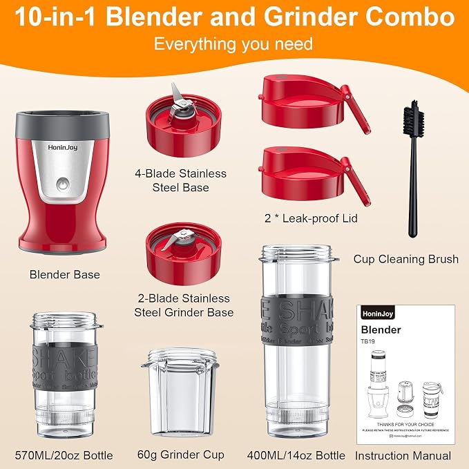Personal Blender, 650W Smoothie Blenders for Shakes and Smoothies with Grinder Cup & 2 BPA-Free Portable Cups (20oz+14oz), Blenders for Juices, Smoothies Maker for Kitchen, Dark Red