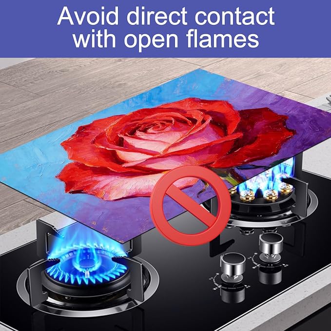 HOMETITUTE Spring Stove Top Covers for Electric Stove 28x20 Inches Red Rose Oil Painting Heat Resistant Glass Cooktop Protector Pad Decorative Stovetop Cover for Kitchen Coffee Bar Decor