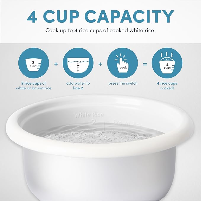 AROMA® CoreCoat Rice Cooker with Pop-Up Food Steaming Basket (4 Cups Cooked, 2 Cups Uncooked, 1 Qt)