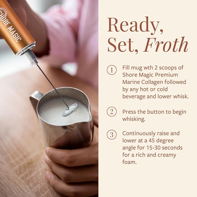 Premium Stainless Steel Handheld Milk Frother – Battery Operated Mini Blender/Whisk – Creates Rich, Creamy Froth for Lattes, Cappuccinos & Cold Drinks