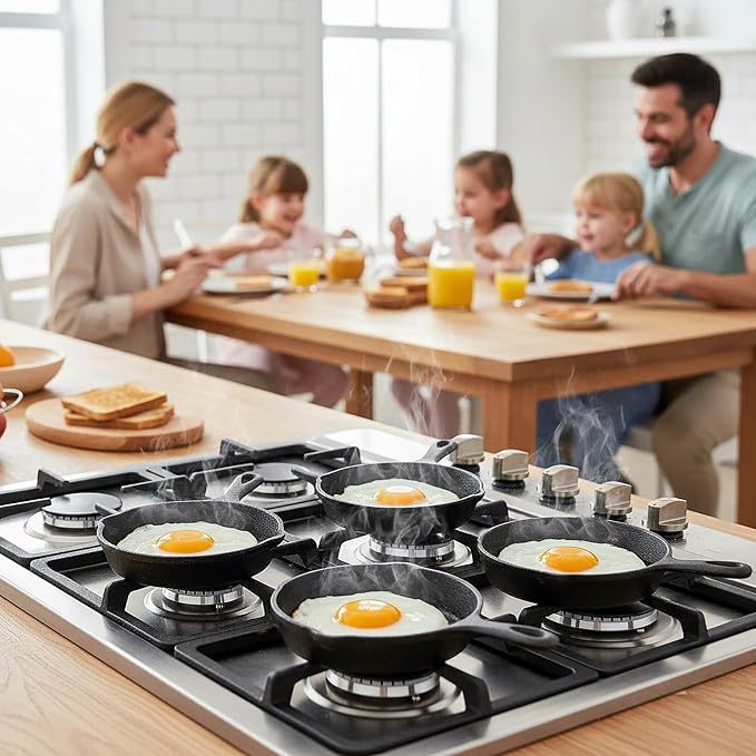Hiceeden 4 Pack Mini Cast Iron Skillet, 4" Small Frying Pans with Double Drip-Spouts for Stove, Oven, Grill Safe, Indoor and Outdoor Use, Non-stick