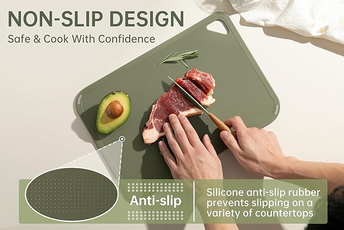 Plastic Cutting Board Set, Cutting Boards for Kitchen BPA Free | Large-Small Chopping Boards Set of 3 Non-Slip for Cooking Camping Dishwasher Safe, Reversible, with Grip Handle, Orange Green
