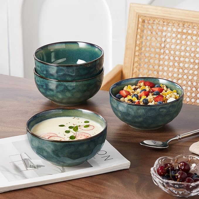 vancasso Starry 24oz Bowls for Soup, Ceramic Green bowls Set of 4 | Deep Bowls for Cereal, Salad and Oatmeal, Dishwasher & Microwave Oven Safe