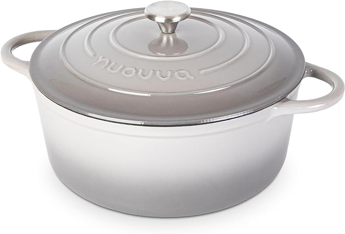 Cast Iron Dutch Oven with Lid - Non-Stick Ovenproof Enamelled Casserole Pot- Sturdy Dutch Oven Cookware - Grey, 7.3- Quart, 30cm- by Nuovva