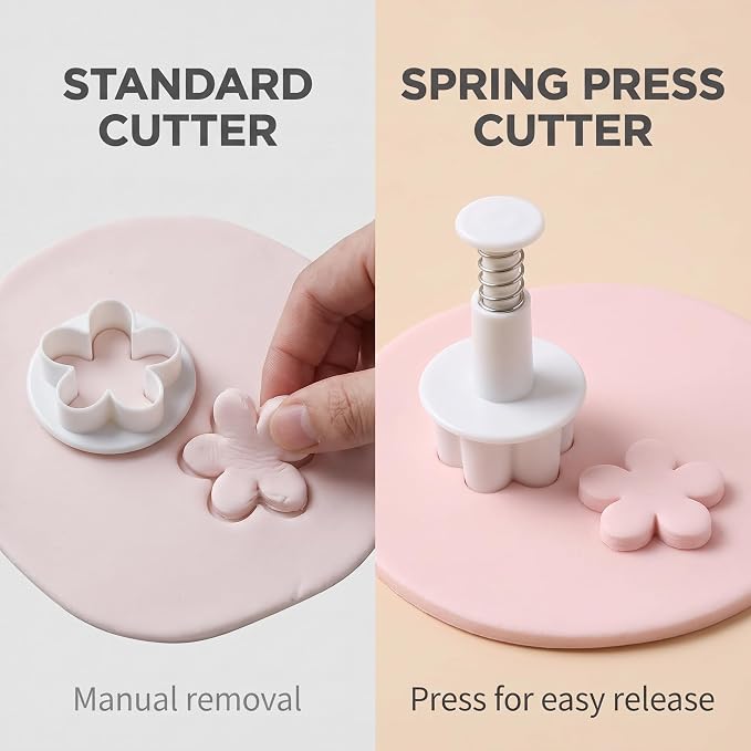 4Pcs White Flower Plunger Cookie Cutter DIY Blossom Flower Cake Fondant Mold Plastic Cake Decorating Tools Baking Accessories Cookie Cutters For Baking Plastic, Dessert and Candy Sculpting Tools