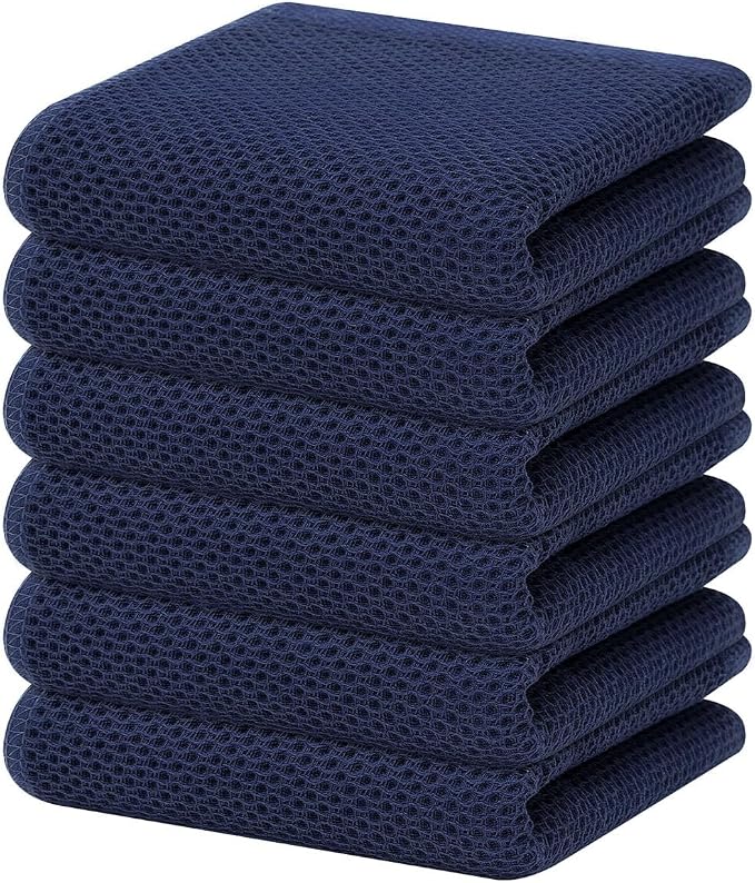 Homaxy 100% Cotton Waffle Weave Kitchen Dish Towels 6-Pack, Dark Navy | 13 x 28 Inches, Ultra Soft Absorbent Dish Towels, Quick Drying Cleaning Towels