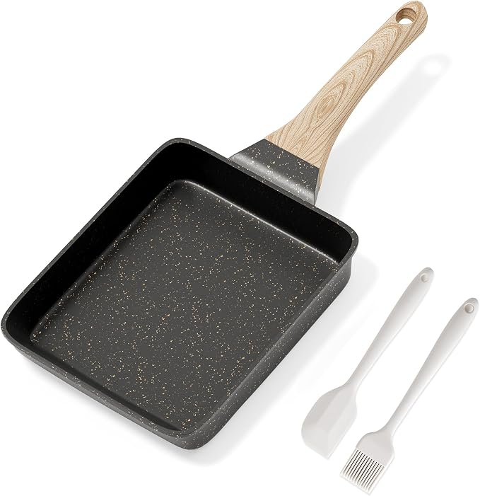 Caannasweis Granite Tamagoyaki Pan Japanese Breakfast Omelette Egg Pan | Nonstick Omelette Skillet Frying Pan Egg & Tamagoyaki Cooker Suitable for Gas Stove & Induction Cookware, PFOA PFOS Free