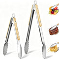 9+12 inch Stainless Steel Kitchen Tongs for cooking with Wood Handle, Set of 2