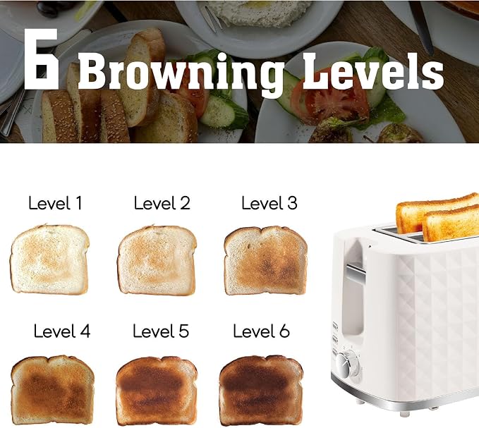 Toaster 2 Slices, Toasters Wide Slot, Bread Toaster with Cancel, Bagel, Defrost Function, Bagel Toasters with Removable Tray & 6 Temperature Settings, Beige