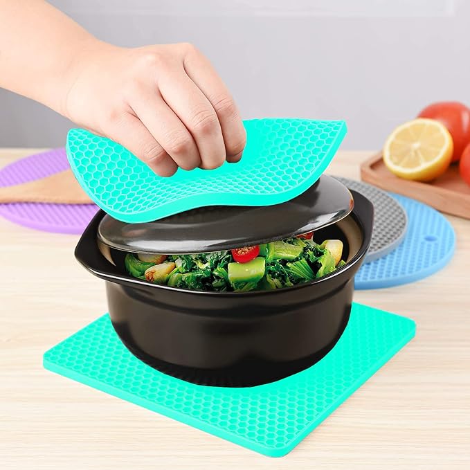 Silicone Trivet Pot Mat, Silicone Pot Holders for Hot Pan and Pot Pads. Heat Resistant Counter Mats for Tables Placemats,Countertops, Spoon Rest and Large Coasters (4Pack Mint Green)