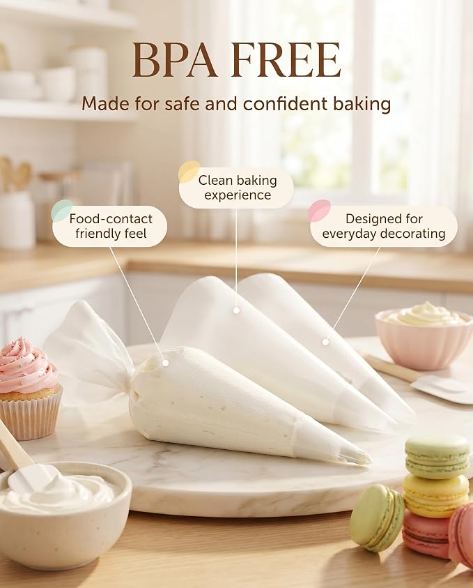 100 Pcs 12 Inch Piping Bags Disposable, Thickened Anti-Burst Pastry Bags for Thick Icing, Non-Slip Cake Decorating Bags for Cookies, Cupcakes and Royal Icing - Food Grade & BPA Free
