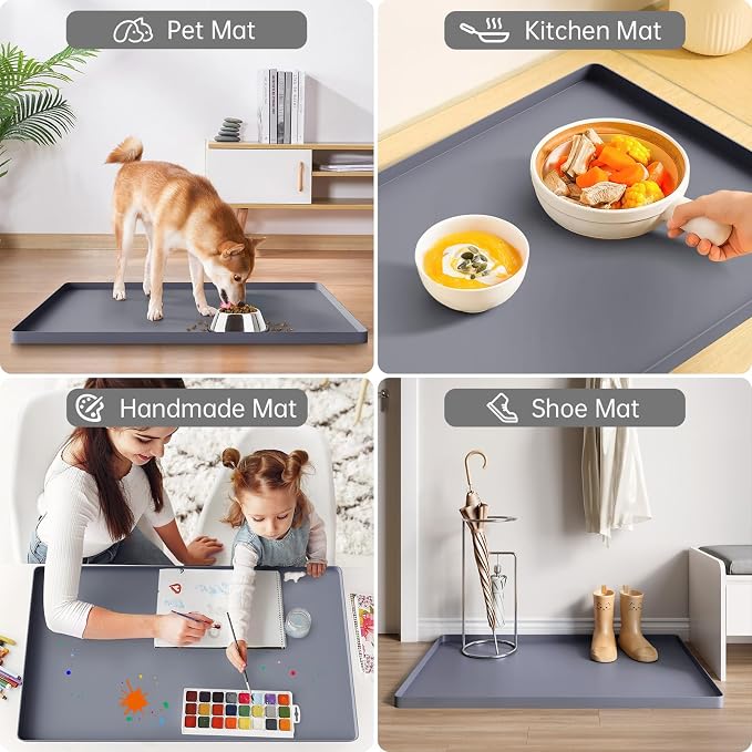 FLATO Waterproof Under Sink Mat, 28" x 19", White | Shelf Liner for Kitchen and Bathroom, Cabinet Protector, Organizers and Storage, Flexible Silicone Drip Tray