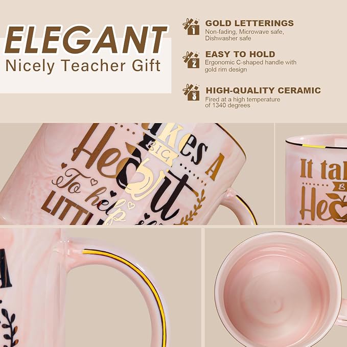 Biching Teacher Appreciation Gifts for Women, Thank You Gifts for Teachers | Best Teacher Mug, End of Year Retirement Graduation Gift from Student 14oz Ceramic Cup with Gold Print, With Spoon, Gift Box