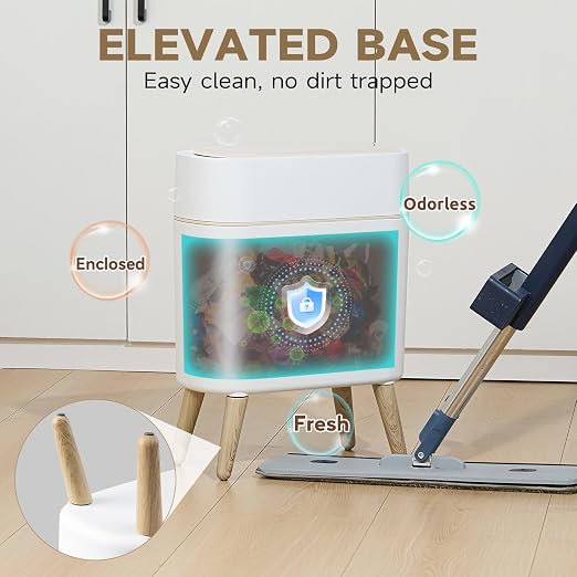 Motion Sensor Bathroom Trash Can with Lid,Slim Automatic Wastebasket | Narrow, Plastic, Auto, Convenient and Hygienic Easy to Use,2.6 gallon Small Garbage Can for Bedroom,Office,Living Room(White)
