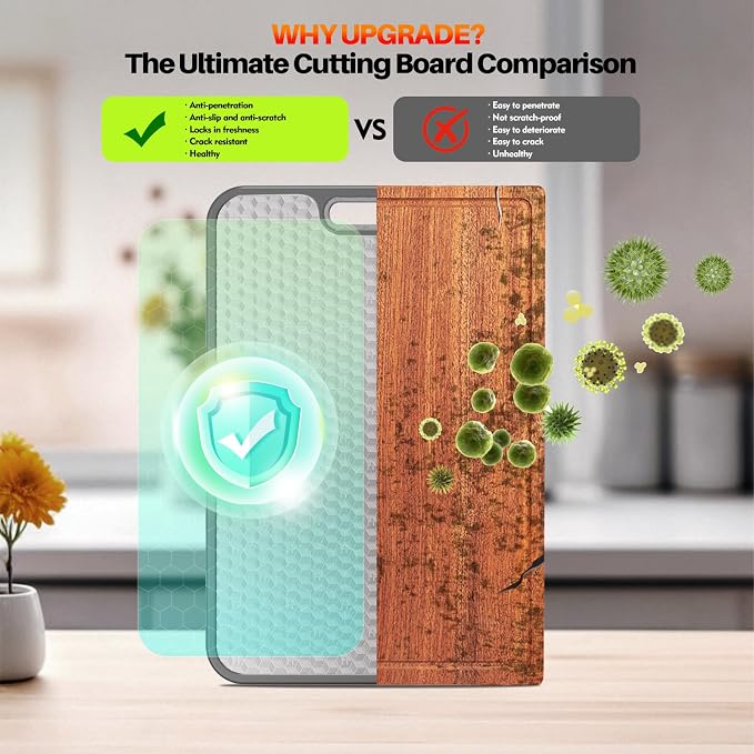 Titanium Cutting Board for kitchen, Dual Sided Food Grade Titanium & Wheat Straw PP, Non Slip Scratch Resistant Easy Clean, 15.5" x 10.5" (black)