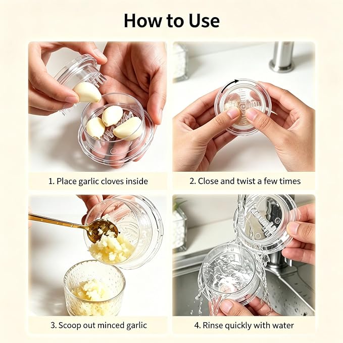2PCS Clear Manual Garlic Twister and Ginger Mincer Tool, Transparent Manual Garlic Twist, Compact Garlic Mincer Tool for Garlics, Ginger, Onion, Nuts, Herbs, Impact Resistant Kitchen Gadget