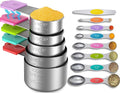 Magnetic Measuring Cups and Spoons Set, 5 Nesting Stainless Steel Measuring Cup Set with Easy to Read Markings, 7 Magnetic Measuring Spoons & 1 Leveler for Measuring Dry or Liquid Ingredients