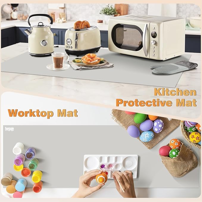49.2" x 15.7" Large Silicone Mat for Kitchen Counter Protector, Cuttable | Silicon Countertop Protector Mat Heat Resistant Mats for Countertop, Cut to Fit Placemat Ship Roll by Foepoge, Gray