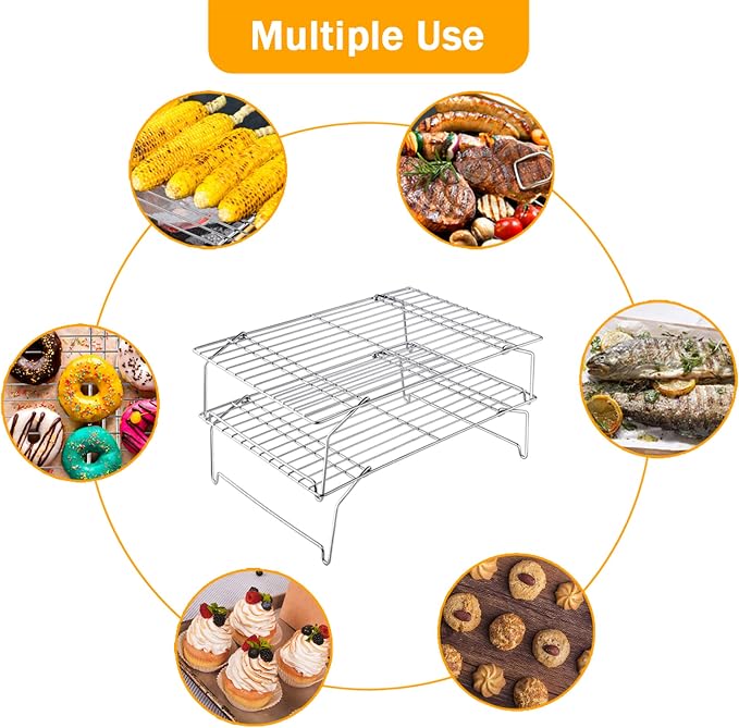 TeamFar Cooling Rack, 4-Tier Stainless Steel Wire Rack | for Baking Roasting, Healthy & Heavy Duty, Dishwasher Safe, Stackable & Collapsible, Firmly Weld & Smooth Surface, 15"x10"