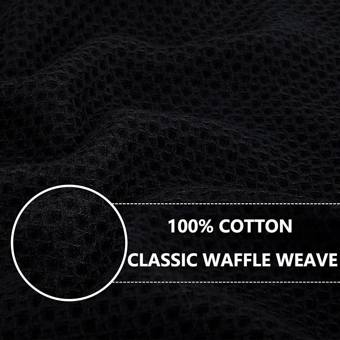 Homaxy 100% Cotton Waffle Weave Kitchen Towels, 10-Pack, Black | Ultra Soft Absorbent Dish Towels, Quick Drying Cleaning Towels, 13 x 28 Inches