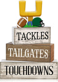 Lineshading 4 Pcs Fall Football Table Decor, Wood Block Sign Home Shelf | Football Table Centerpiece for Tiered Tray, Rustic Sport Game Wooden Block for Fans Club Tailgate Birthday Party Decor