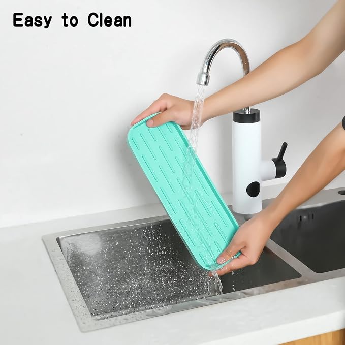 MicoYang Silicone Kitchen Sink Organizer Tray for Multiple Usage,Eco-Friendly Sponges Holder for Kitchen Bathroom Counter or Sink,Dish Soap Dispenser,Scrubber,Bottle,Cup (Mint, 12"×4")