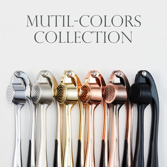 Premium Garlic Press, Professional Garlic Mincer, Easy to Squeeze and Clean, Rust Proof, Efficient Ginger Crusher - Rose Golden