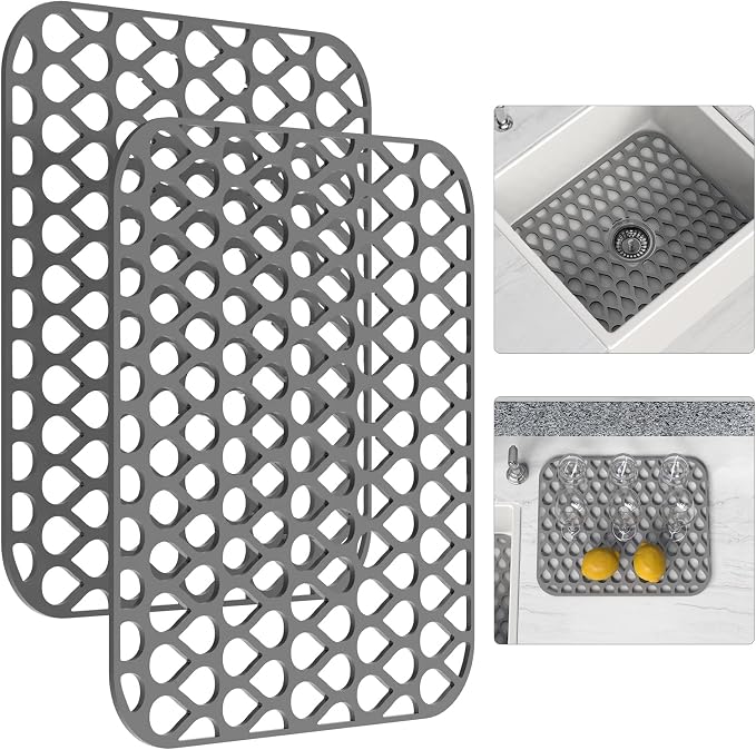 Silicone Sink Mat 2PCS TOOVEM Sink Protectors for Kitchen Sinks | 13.58 x 11.6 inch Sink Protectors for Kitchen Sinks, Folding Grid for Bottom of Farmhouse Stainless Steel Porcelain Sink