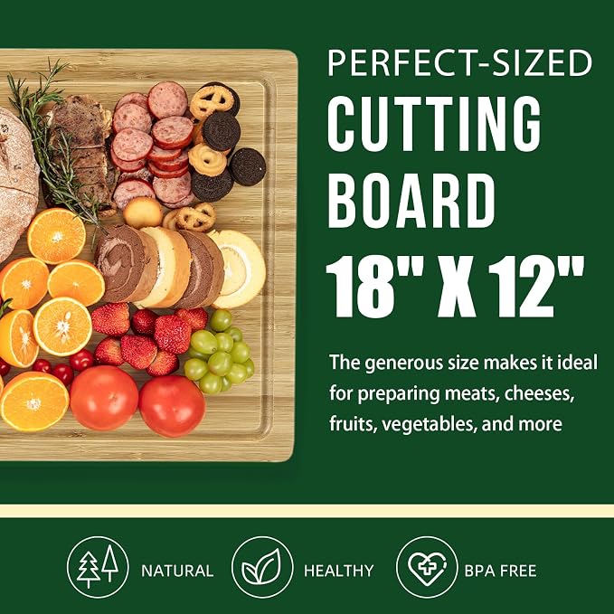 GarveeHome 18 in Large Bamboo Cutting Board, Wood XL Cutting Boards for Kitchen, Organic Wooden Butcher Block and Chopping Board for Meat and Vegetables