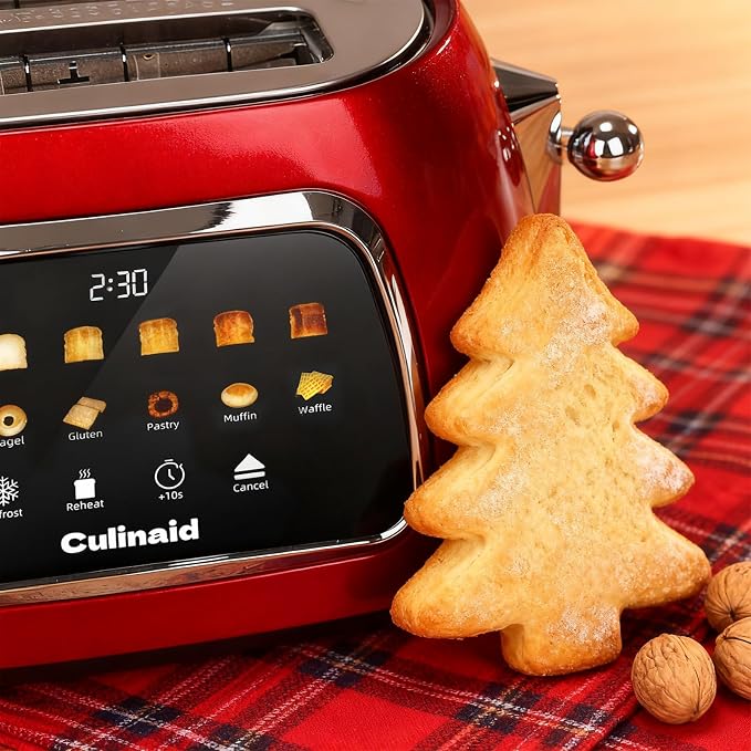 Toaster 2 Slice Smart Touch Screen, Retro 1.5'' Extra Wide Slot Stainless Steel Digital Bread Toaster with Memory Function, Bagel, Defrost, 6 Browning Levels and Removable Crumb Tray, Red