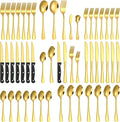Lazycorner 53 Piece Gold Silverware Set for 8, Flatware Set with Steak Knives for 8 and 5 Public Serving Use Set 18/10 Stainless Steel Utensils Set Cutlery Set For Restaurant Hotel Dishwasher Safe