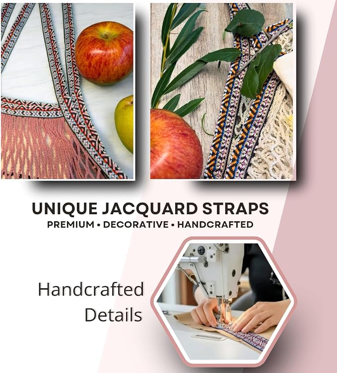 Earth and Tomorrow 2-Pack Reusable Mesh Grocery Bags – Foldable Cotton Net Totes with Jacquard Straps & Reversible Pouch | Cotton Mesh Fabric