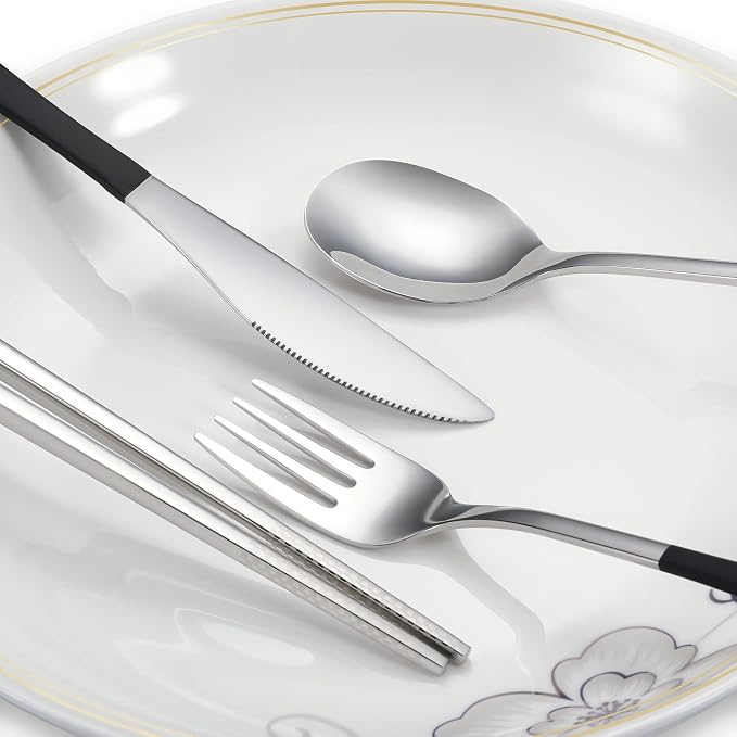 iNKULEER Travel cutlery set, 18/8 stainless steel cutlery, Reusable utensils set with case, Portable Silverware Lunch Box for Camping and Office