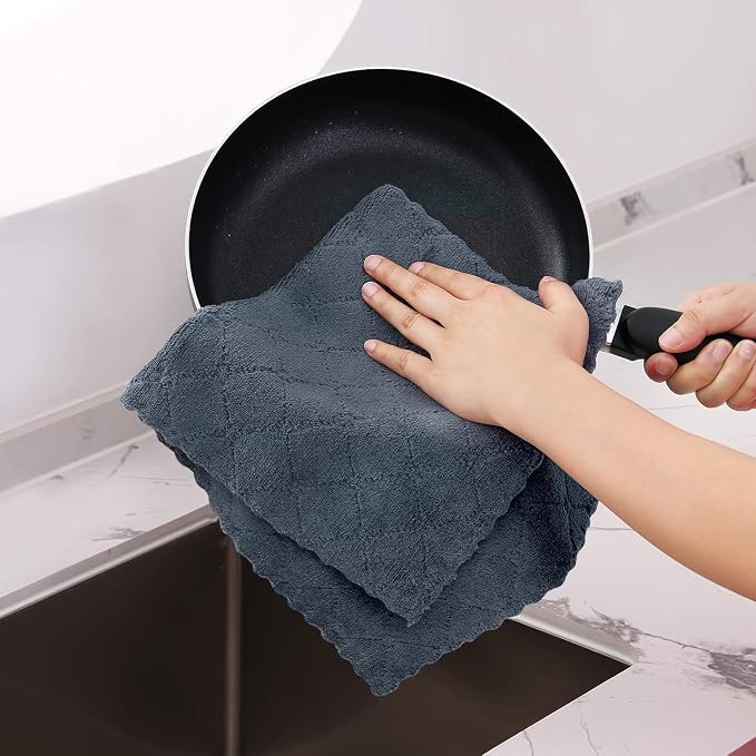 Homaxy 12 Pack Super Soft Absorbent Dish Towels, 10" x 20", Dark Grey | Coral Velvet, Nonstick Oil Fast Drying Microfiber Cleaning Cloth, No Lint Dishcloths for washing and drying