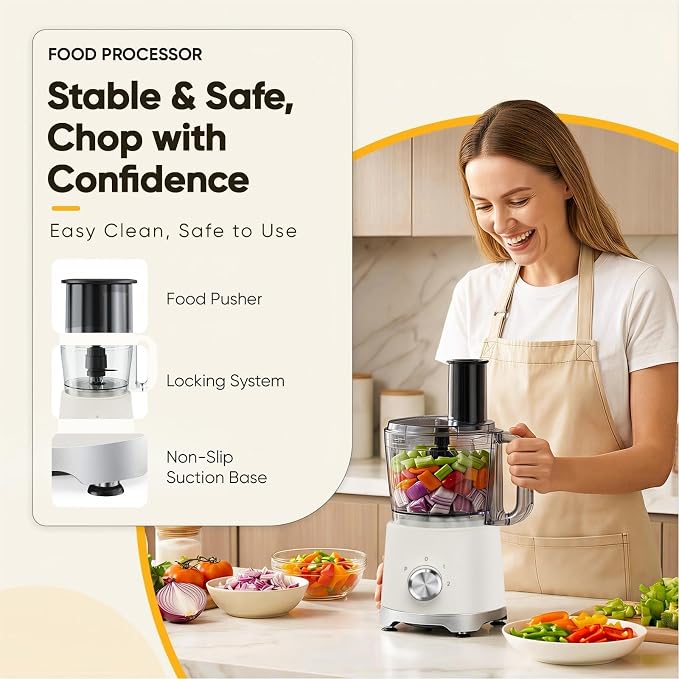 OLIXIS Food Processor 10.5 Cups, 600W Powerful Food processors with 5 Blades, Dishwasher Safe Meat Grinder for Slicing, Shredding, Chopping, Kneading, for Meat, Vegetables, Fruit, Dough