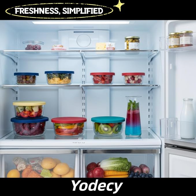 Yodecy Silicone Bowl Lids fit Pyrex Glass Bowls 7200-PC 2 Cup, Yodecy Silicone Bowl Lids fit Anchor Hocking Glass Bowls 7200-PC 2 Cup,Replacement Lids 4.76in(4 Pack Blue-green)