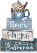 Lineshading 4 Pcs Wooden Block Signs Tiered Tray Decor Farmhouse Coffee Mug | Rustic Home Tabletop Shelf Accent, Stackable Coffee Quote Blocks with Ghost Mug Piece, Farmhouse Seasonal Kitchen Gift