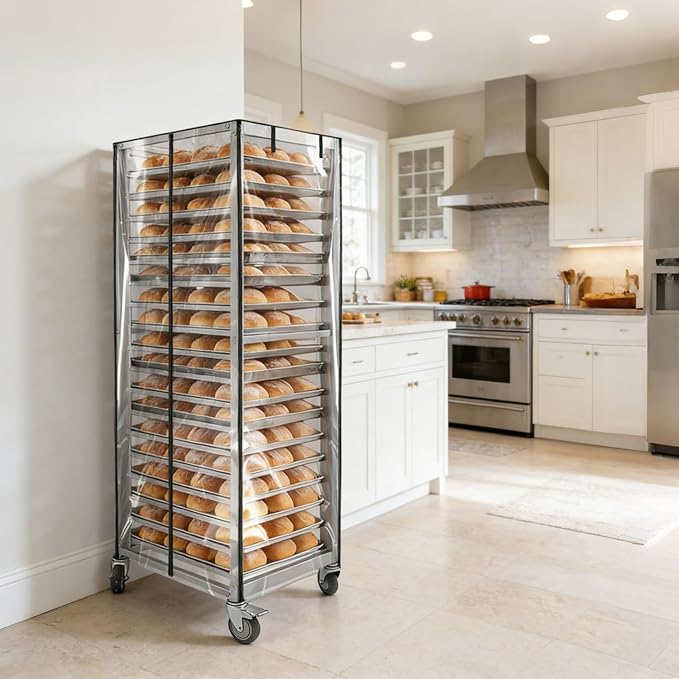Bun Pan Sheet Rack Cover,Bread Speed Rack Cover with Zipper,Commercial Bakery Racks, 23"x28"x61"Clear PVC Waterproof Dustproof Bread rack Cover with Breathable Mesh Vent (20-Tier TPU)