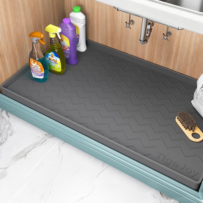 TigeJoy Under Sink Mats for Kitchen Waterproof 34" x 19", Cabinet Liner | Leak-Proof Silicone Mat Sink Protector, Kitchen Essentials Organizer and Storage,Boot or Shoe Tray, Pet Feeding Mat