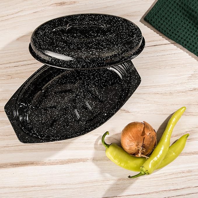 Granite Ware 13" Oval Roaster with Lid – Enameled Steel, Oven Safe to 932°F – Ideal for Roasting, Baking & Sourdough Bread – Self-Basting Cover, Dishwasher Safe, 7 lb Capacity | Oval Roaster Capacity, Roasts Up To 7 Lb Poultry Or Meat, Covered Cooking ...